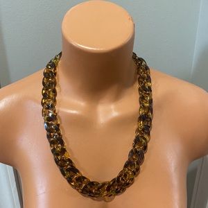 FASHION Tortoise Wide Link Serpentine Lucite Chain Necklace 22” X 7/8” NWOT $120
